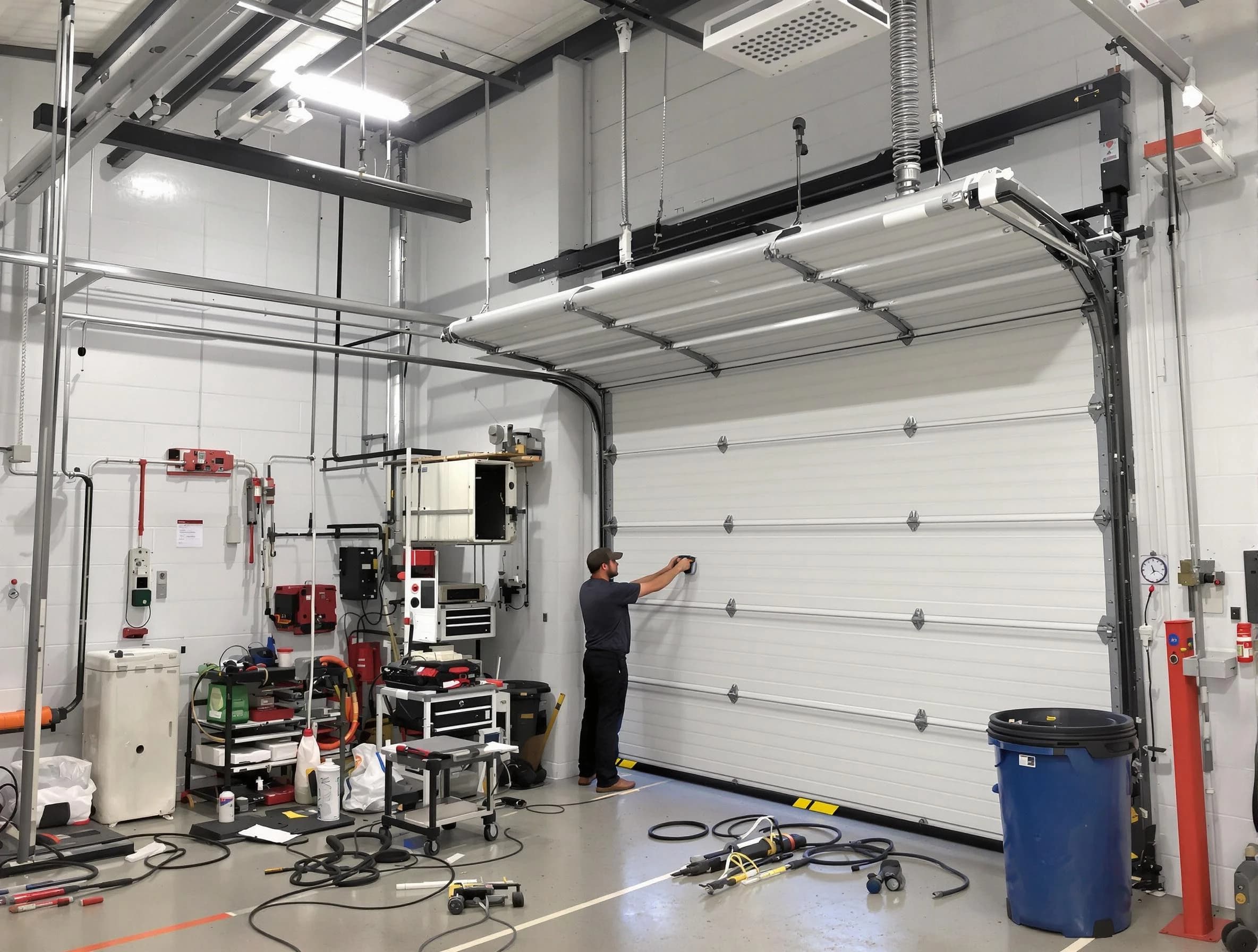 Montrose Garage Door Repair certified technician performing commercial door repair at a Montrose business facility