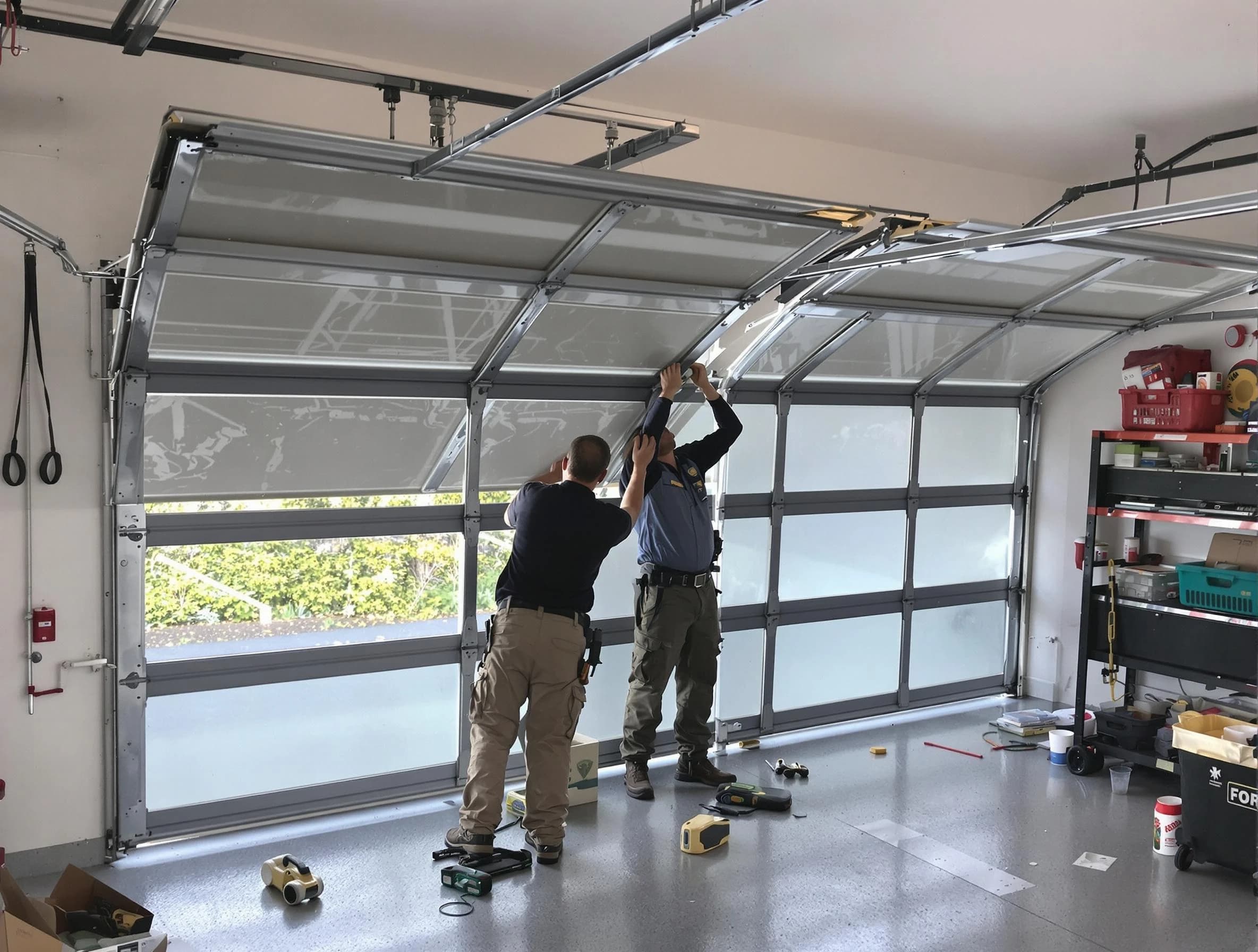 Montrose Garage Door Repair expert performing precise panel replacement on Montrose garage door
