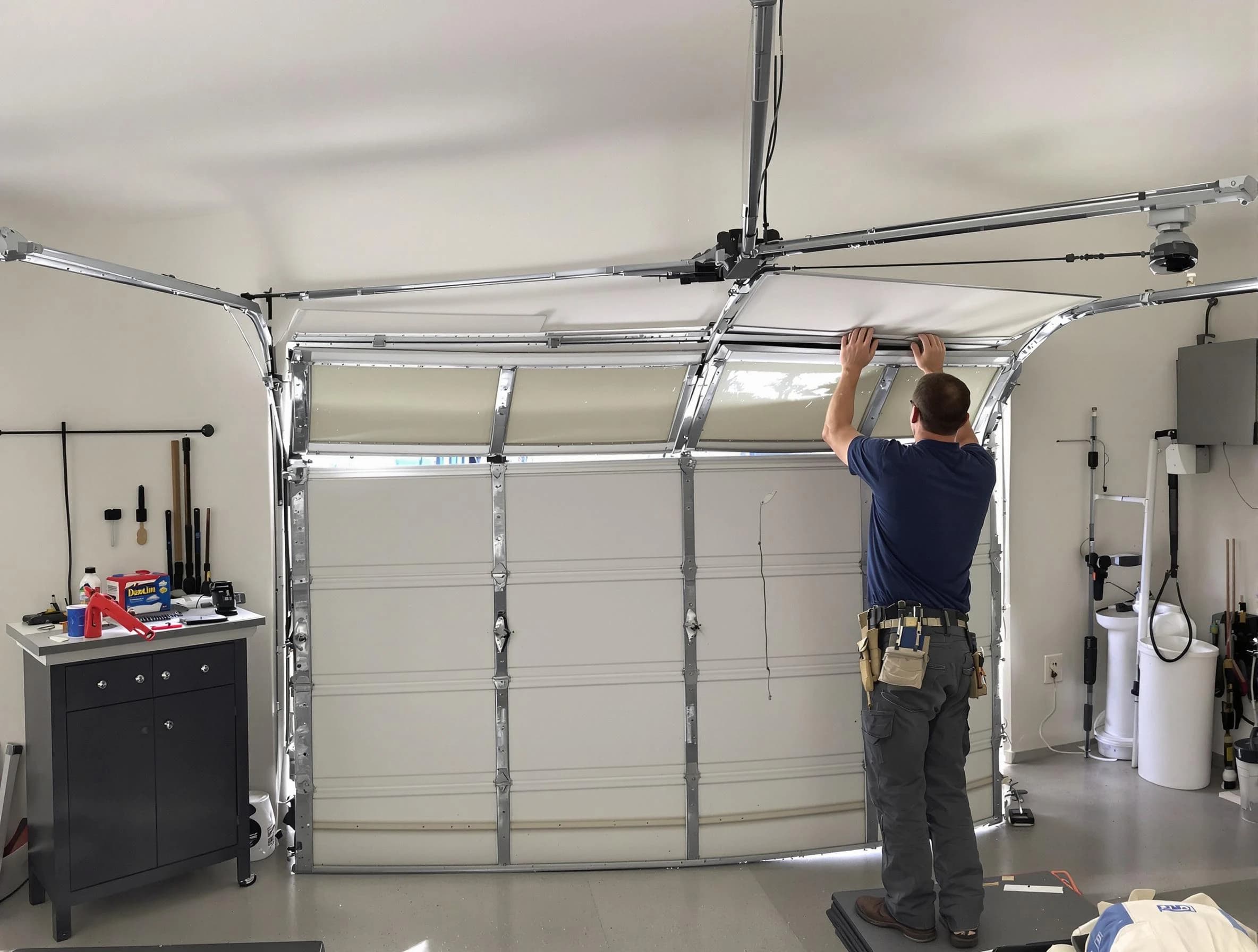 Montrose Garage Door Repair specialist performing precise section replacement on Montrose garage door
