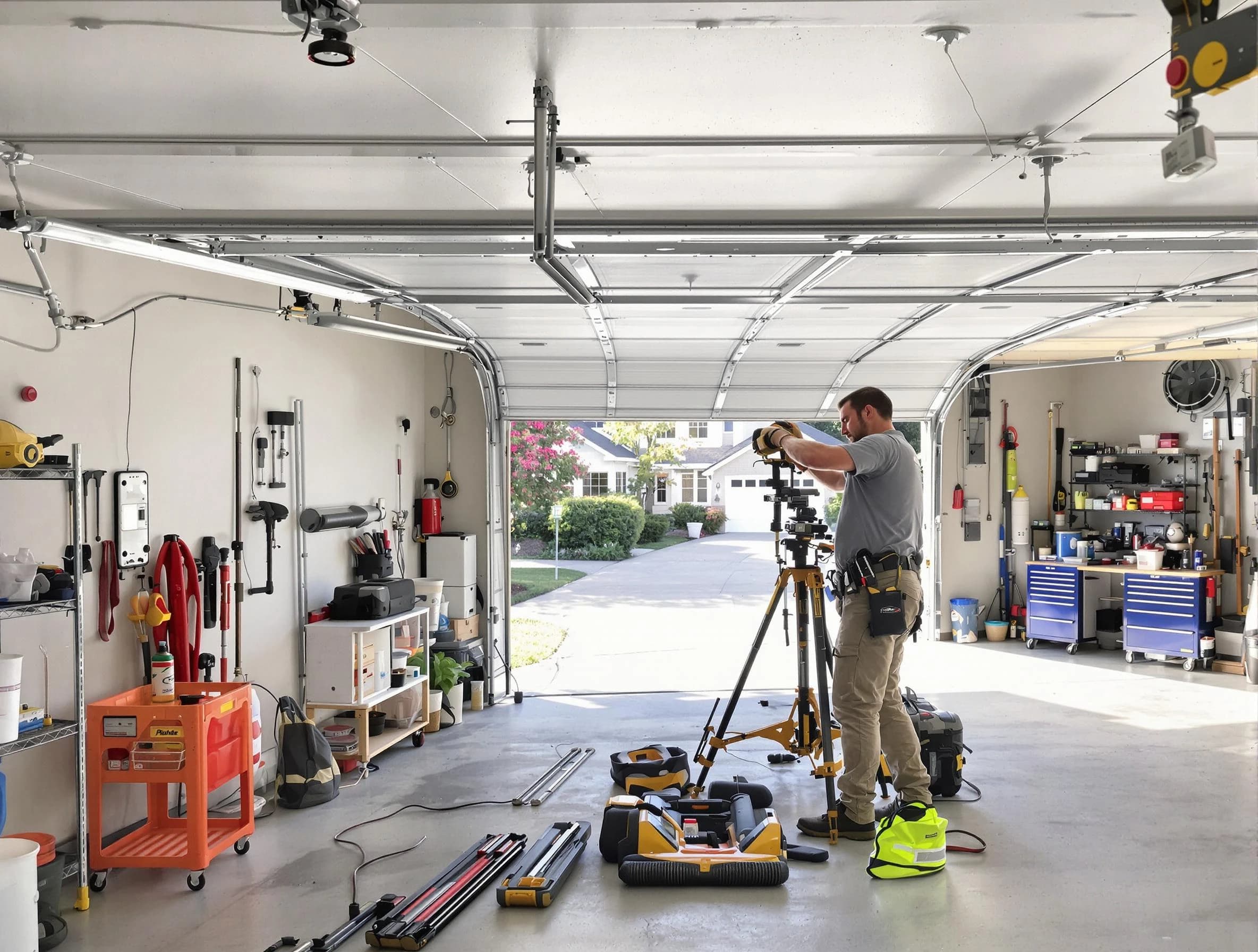 Montrose Garage Door Repair specialist performing laser-guided track alignment in Montrose